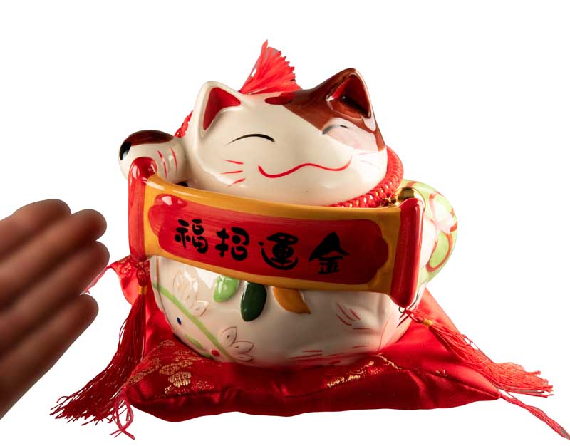 Tirelire Chat Japonais Maneki-Neko Chanceux en Céramique 16,5 cm