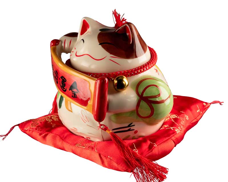 Tirelire Chat Japonais Maneki-Neko Chanceux en Céramique 16,5 cm
