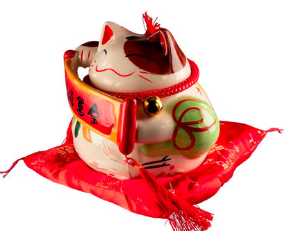 Tirelire Chat Japonais Maneki-Neko Chanceux en Céramique 16,5 cm
