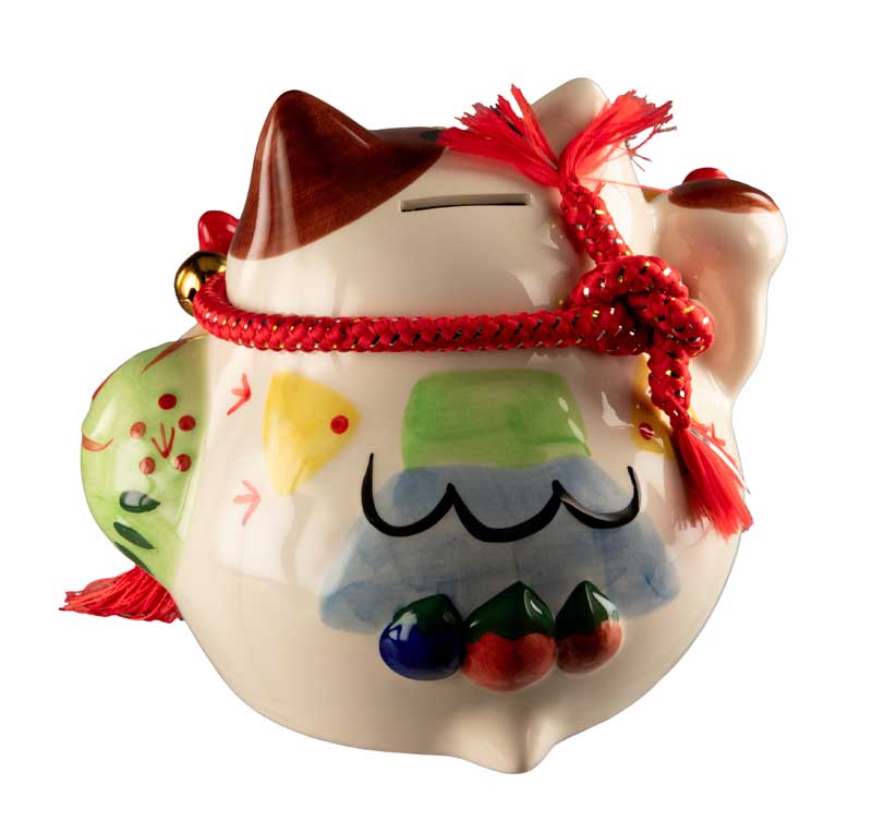 Tirelire Chat Japonais Maneki-Neko Chanceux en Céramique 16,5 cm