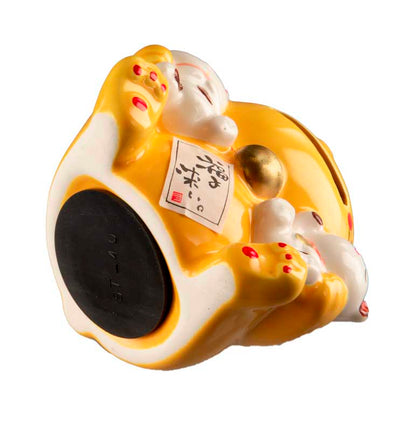 Tirelire Chat Japonais Maneki-Neko Jaune avec Chatons