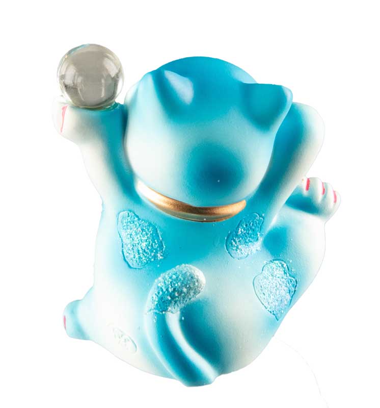 Statuette Chat Chanceux Maneki-Neko Bleu en Résine – Figurine Décorative Kawaii 7 cm