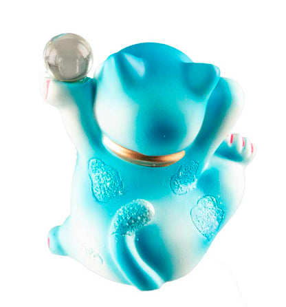 Statuette Chat Chanceux Maneki-Neko Bleu en Résine – Figurine Décorative Kawaii 7 cm
