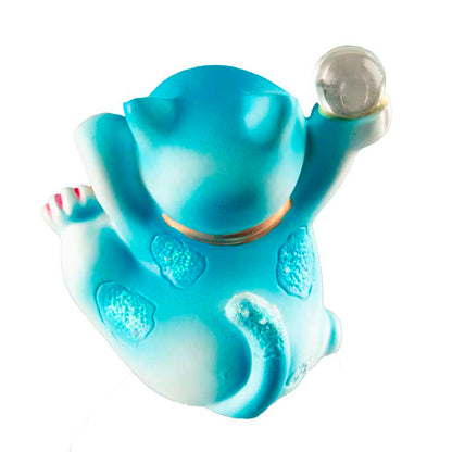 Statuette Chat Chanceux Maneki-Neko Bleu en Résine – Figurine Décorative Kawaii 7 cm