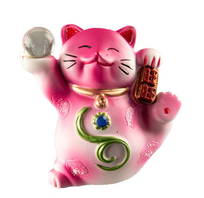 Figurine Chat Chanceux Maneki-Neko Rose en Résine – Décoration Kawaii 7 cm