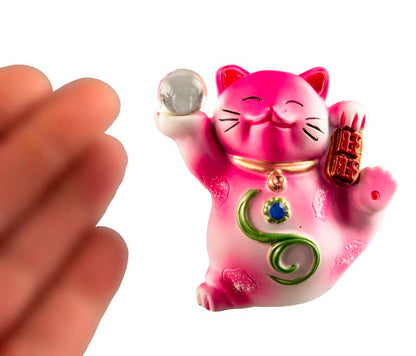 Figurine Chat Chanceux Maneki-Neko Rose en Résine – Décoration Kawaii 7 cm