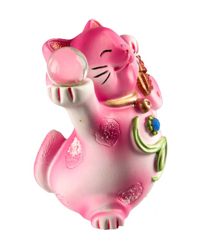 Figurine Chat Chanceux Maneki-Neko Rose en Résine – Décoration Kawaii 7 cm