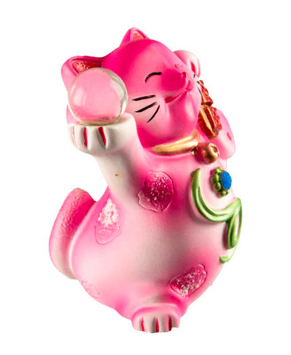 Figurine Chat Chanceux Maneki-Neko Rose en Résine – Décoration Kawaii 7 cm