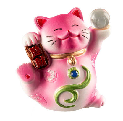 Figurine Chat Chanceux Maneki-Neko Rose en Résine – Décoration Kawaii 7 cm