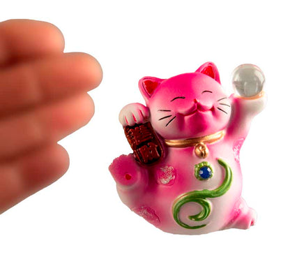Figurine Chat Chanceux Maneki-Neko Rose en Résine – Décoration Kawaii 7 cm
