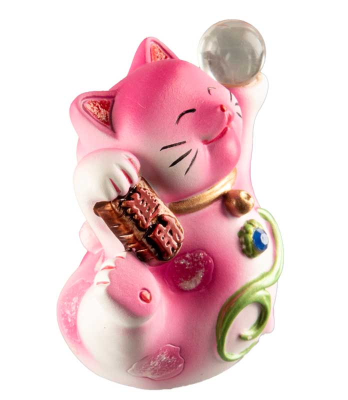 Figurine Chat Chanceux Maneki-Neko Rose en Résine – Décoration Kawaii 7 cm