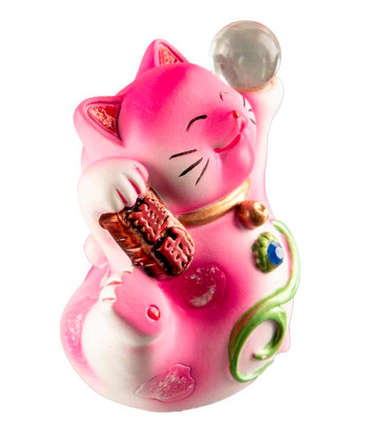 Figurine Chat Chanceux Maneki-Neko Rose en Résine – Décoration Kawaii 7 cm