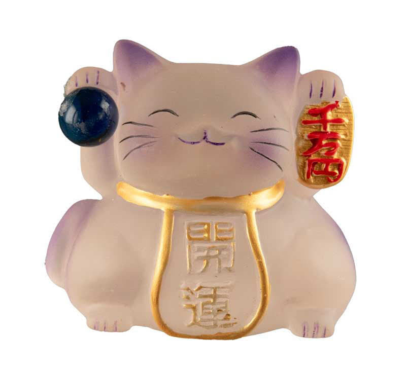 Chat Chanceux Maneki-Neko Violet en Résine Polycristalline – Figurine Décorative Kawaii