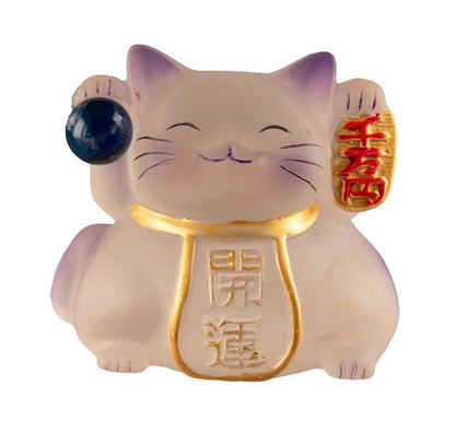 Chat Chanceux Maneki-Neko Violet en Résine Polycristalline – Figurine Décorative Kawaii