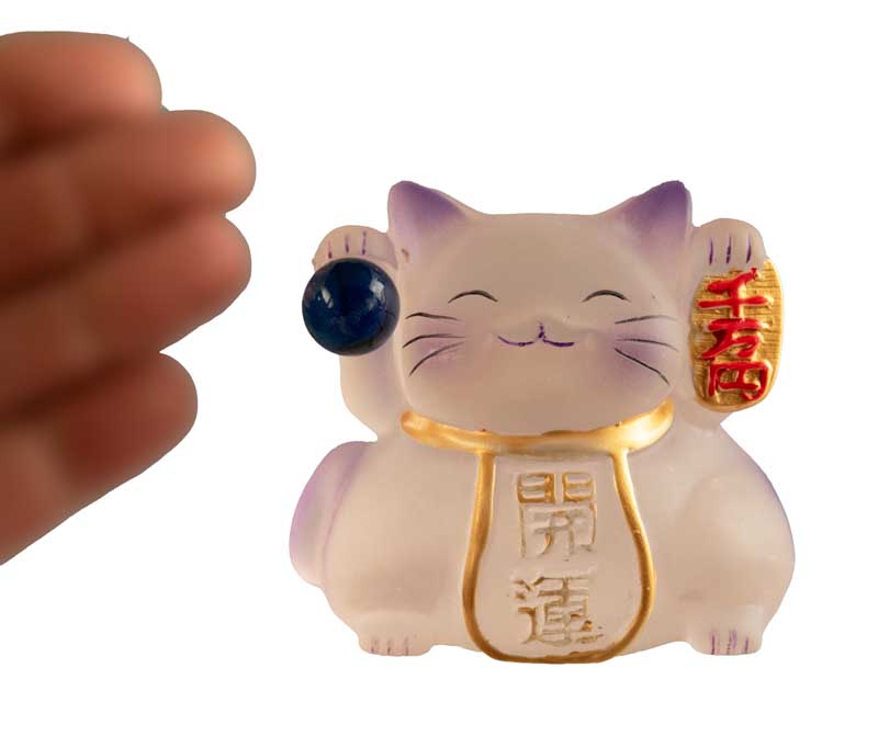 Chat Chanceux Maneki-Neko Violet en Résine Polycristalline – Figurine Décorative Kawaii