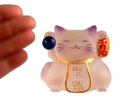 Chat Chanceux Maneki-Neko Violet en Résine Polycristalline – Figurine Décorative Kawaii
