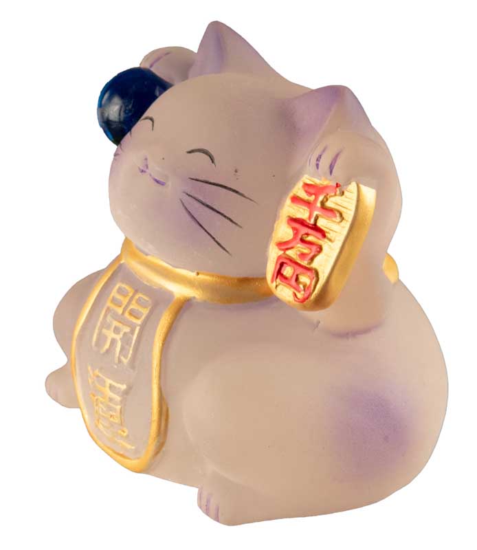 Chat Chanceux Maneki-Neko Violet en Résine Polycristalline – Figurine Décorative Kawaii