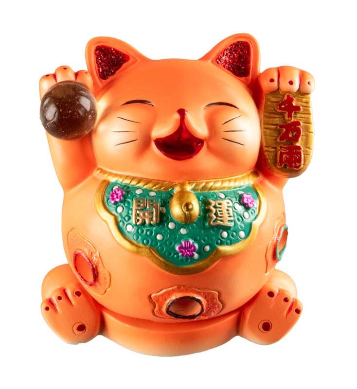 Chat Chanceux Maneki-Neko Orange en Résine – Figurine Décorative Kawaii 7 cm