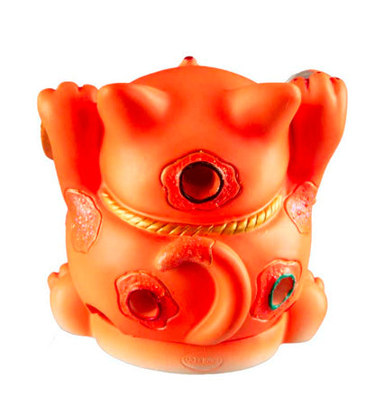 Chat Chanceux Maneki-Neko Orange en Résine – Figurine Décorative Kawaii 7 cm