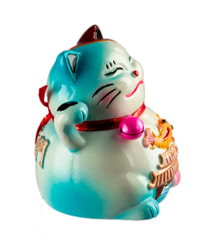 Figurine Chat Bobtail Maneki-Neko et son Poisson Sacré en Résine – Décoration Kawaii 6 cm