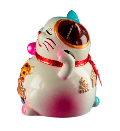 Figurine Chat Bobtail Maneki-Neko et son Poisson Sacré en Résine – Décoration Kawaii 6 cm