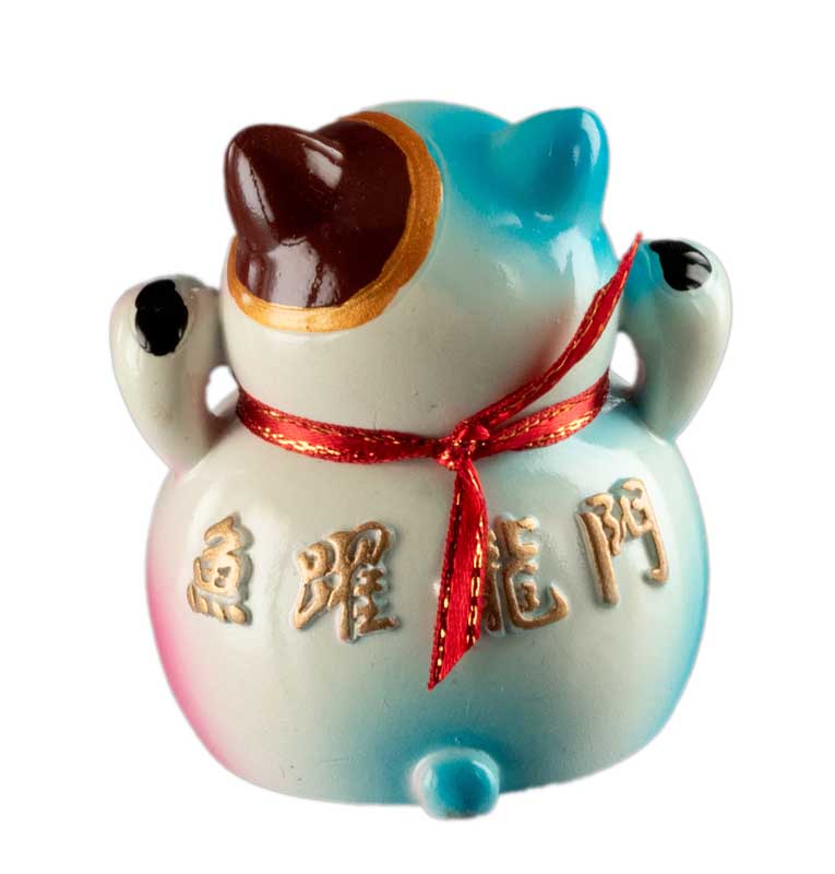 Figurine Chat Bobtail Maneki-Neko et son Poisson Sacré en Résine – Décoration Kawaii 6 cm