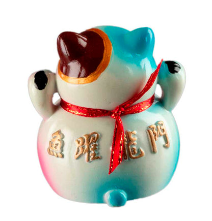 Figurine Chat Bobtail Maneki-Neko et son Poisson Sacré en Résine – Décoration Kawaii 6 cm