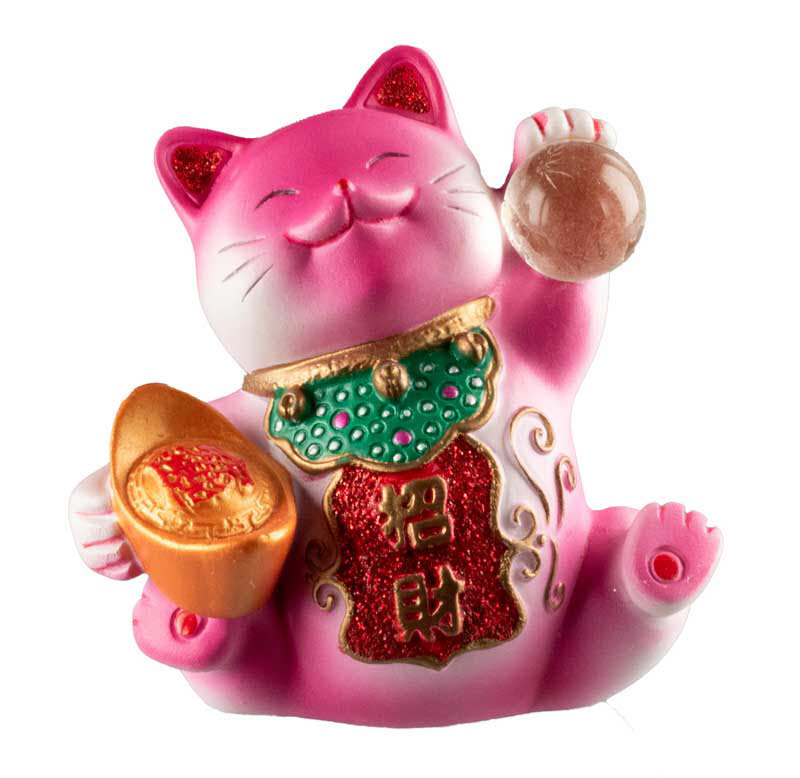Figurine Chat Maneki-Neko Rose avec Lingot en Résine – Décoration Kawaii 7 cm