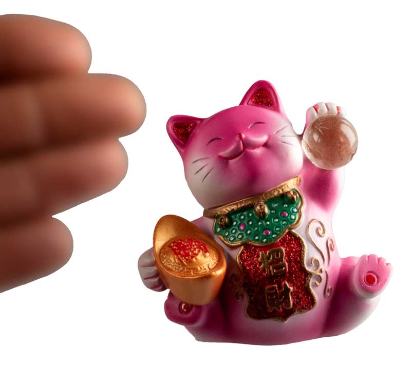 Figurine Chat Maneki-Neko Rose avec Lingot en Résine – Décoration Kawaii 7 cm