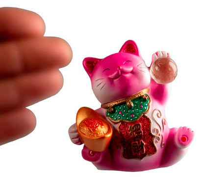Figurine Chat Maneki-Neko Rose avec Lingot en Résine – Décoration Kawaii 7 cm