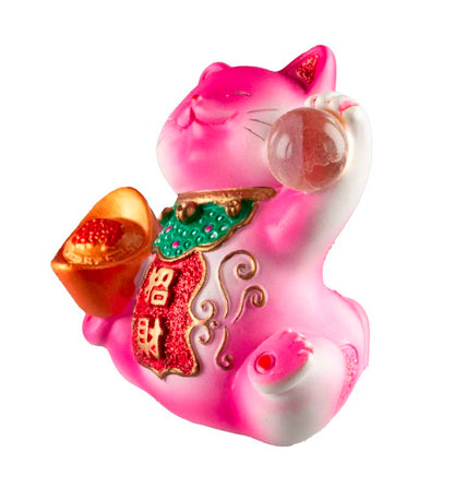 Figurine Chat Maneki-Neko Rose avec Lingot en Résine – Décoration Kawaii 7 cm