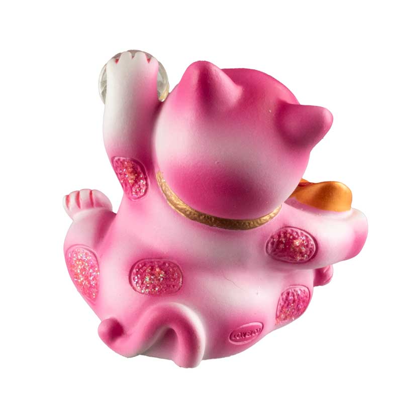 Figurine Chat Maneki-Neko Rose avec Lingot en Résine – Décoration Kawaii 7 cm