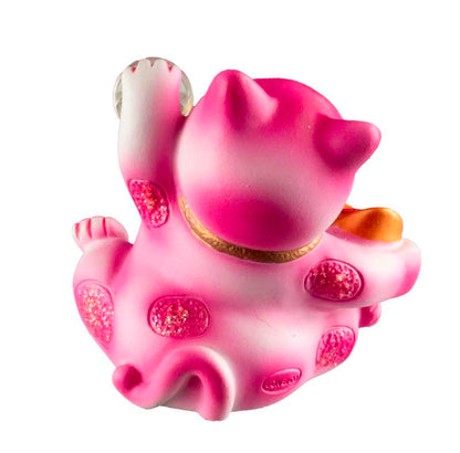 Figurine Chat Maneki-Neko Rose avec Lingot en Résine – Décoration Kawaii 7 cm