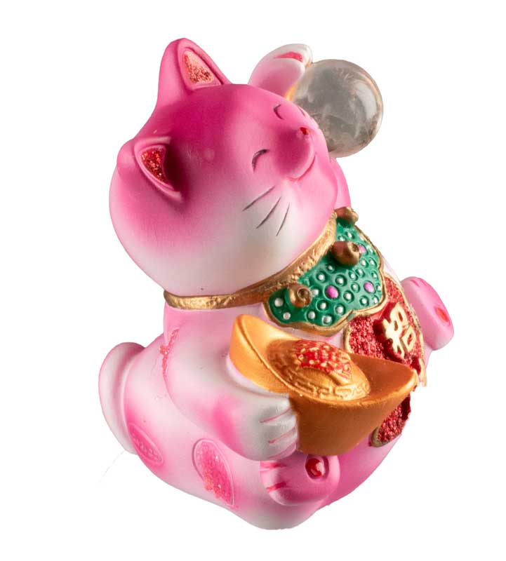 Figurine Chat Maneki-Neko Rose avec Lingot en Résine – Décoration Kawaii 7 cm
