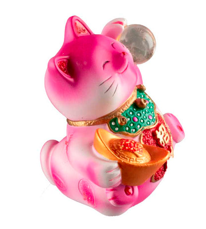 Figurine Chat Maneki-Neko Rose avec Lingot en Résine – Décoration Kawaii 7 cm