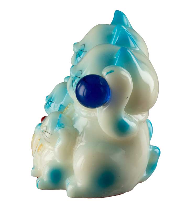 Statuette Chat Maneki-Neko et sa Famille Bleue en Résine – Décoration Kawaii 9,5 cm