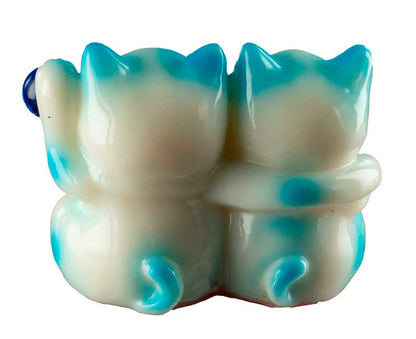 Statuette Chat Maneki-Neko et sa Famille Bleue en Résine – Décoration Kawaii 9,5 cm