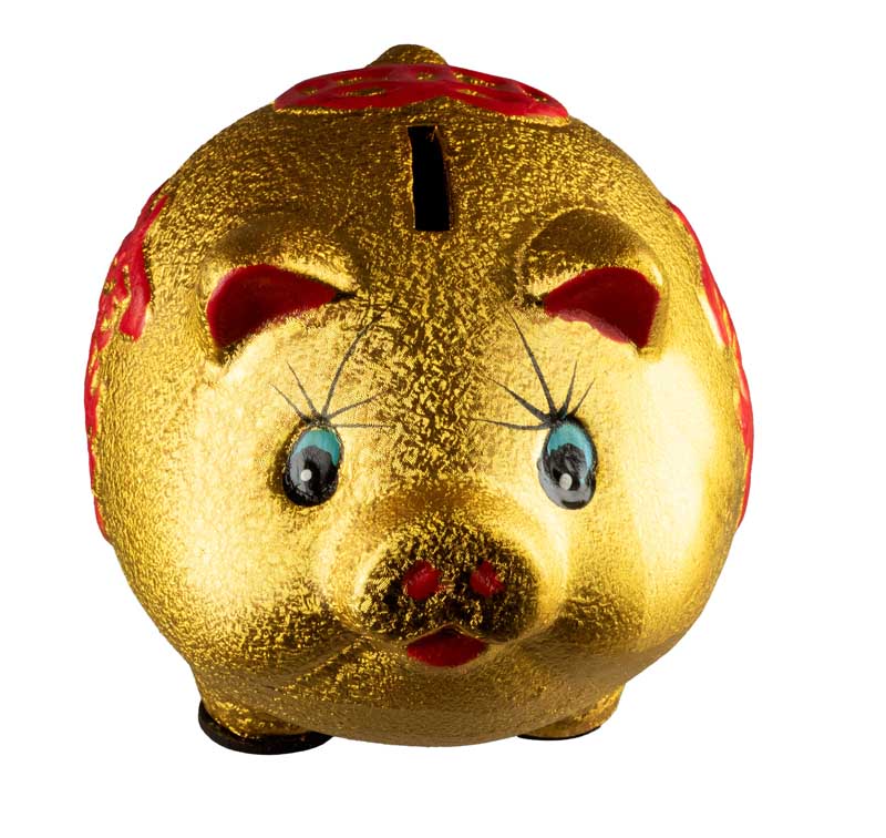 Tirelire Cochon Chinois Doré Porte-Bonheur en Céramique