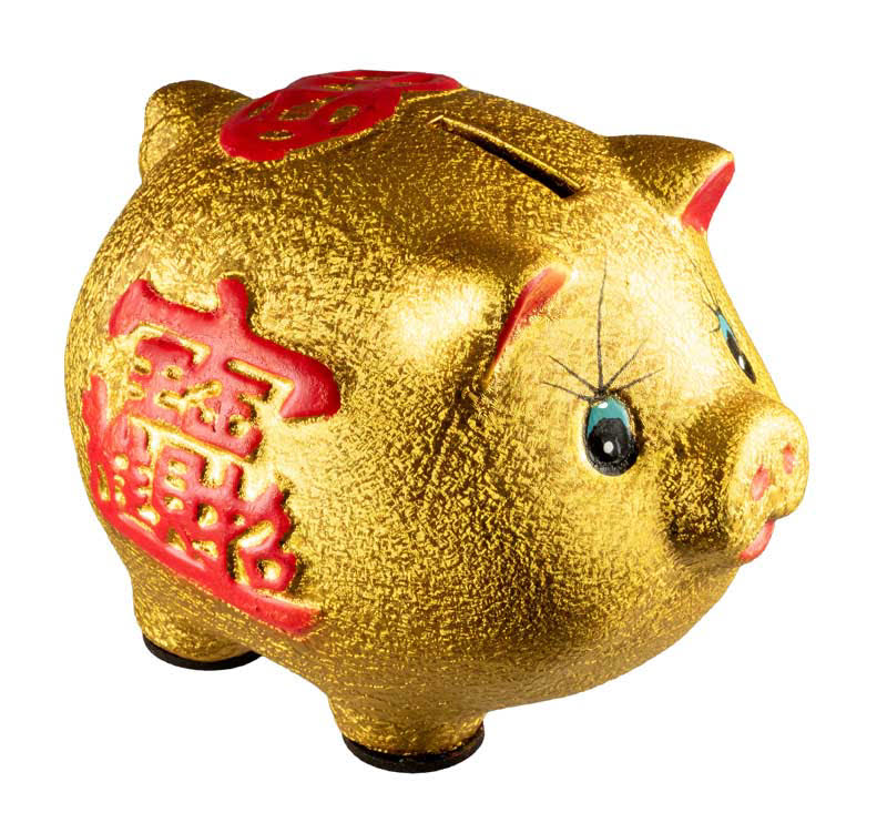 Tirelire Cochon Chinois Doré Porte-Bonheur en Céramique