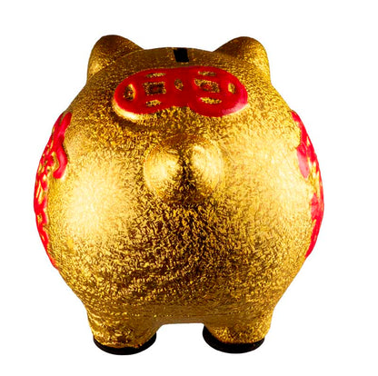 Tirelire Cochon Chinois Doré Porte-Bonheur en Céramique