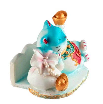Chat Maneki-Neko Bleu avec Lingot en Résine – Statuette Décorative 9 cm