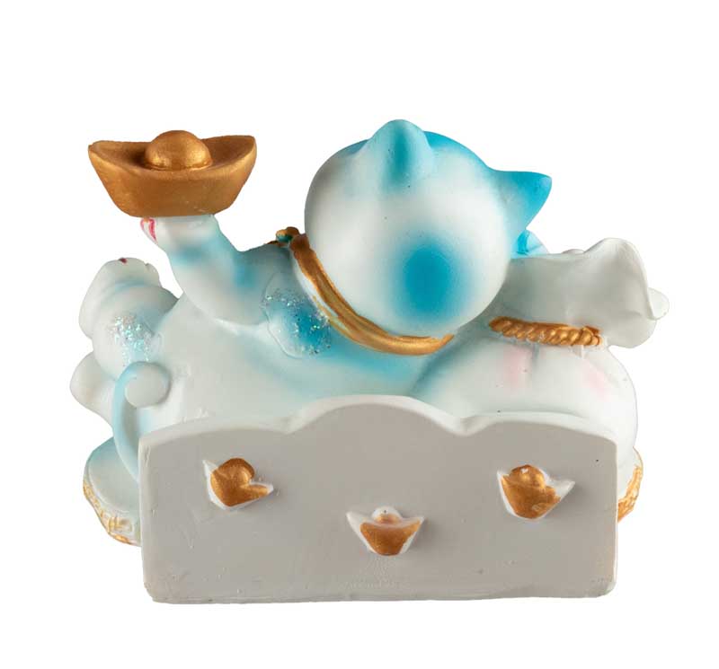 Chat Maneki-Neko Bleu avec Lingot en Résine – Statuette Décorative 9 cm
