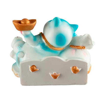 Chat Maneki-Neko Bleu avec Lingot en Résine – Statuette Décorative 9 cm