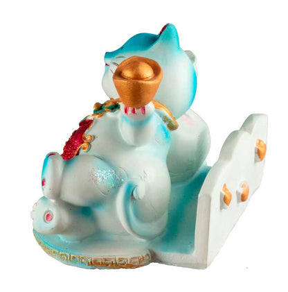Chat Maneki-Neko Bleu avec Lingot en Résine – Statuette Décorative 9 cm