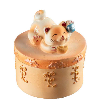 Petite boîte Maneki-Neko Orange en Résine – Figurine Chat Décoratif