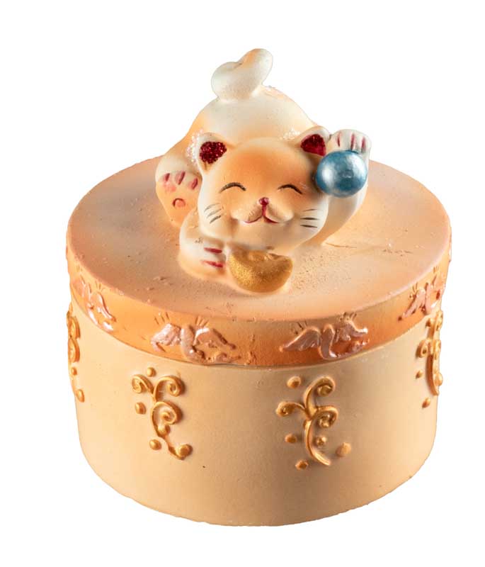 Petite boîte Maneki-Neko Orange en Résine – Figurine Chat Décoratif