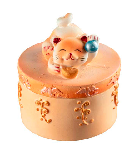 Petite boîte Maneki-Neko Orange en Résine – Figurine Chat Décoratif
