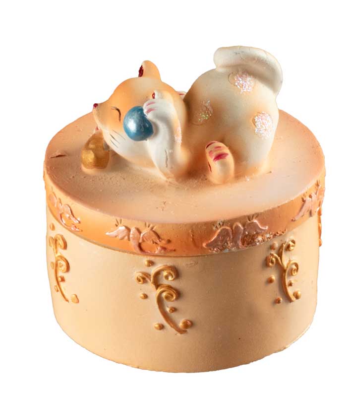 Petite boîte Maneki-Neko Orange en Résine – Figurine Chat Décoratif