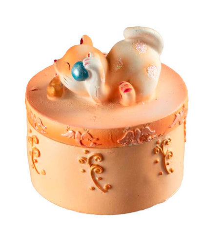 Petite boîte Maneki-Neko Orange en Résine – Figurine Chat Décoratif