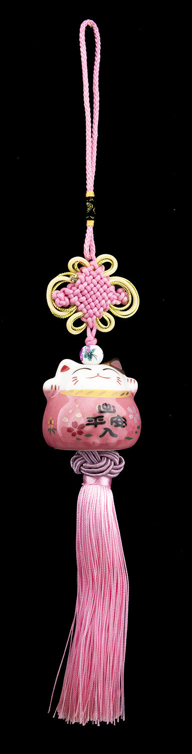 Suspension Décorative Maneki Neko Rose – Chat Japonais en Céramique - Taliseman Japonais